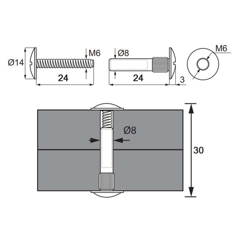 Стяжка міжсекційна М6, D=8 мм, хром